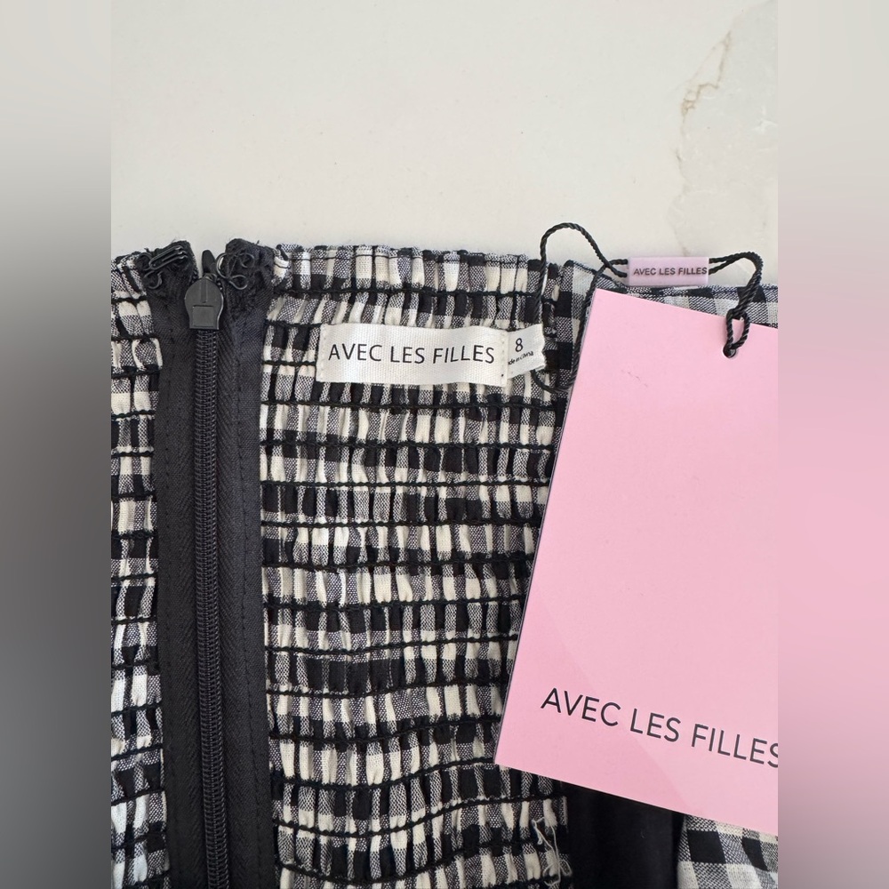 Avec Les Filles Gingham Ruched Midi Dress Sz 8 NWT - Picture 7 of 11